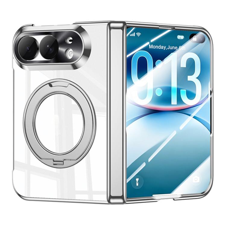 Intergrated Shell And Flim Electroplating Transparent Shockproof Phone Case With 360 Degree Holder