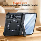 Intergrated Shell And Flim Magnetic Spring Hinge Holder Leather Textured Coated Phone Case