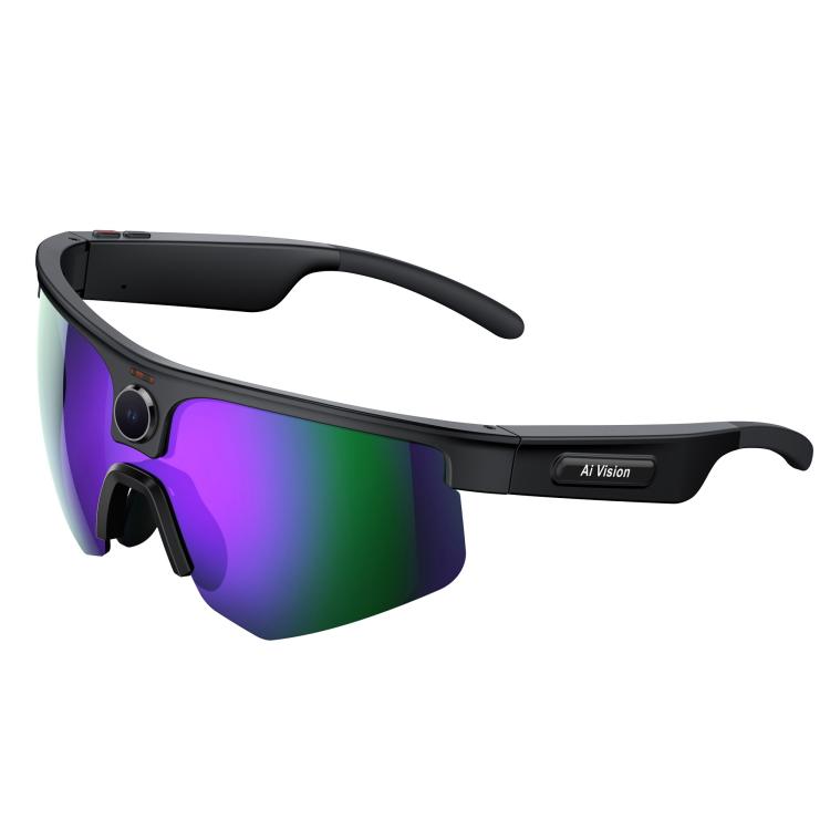 Q02 Cycling AI Smart Glasses with 8MP Camera, AI Translation, Video Recording, Voice Assistant, Ice Green, Ice Purple, Orange, Gold Yellow, Sunglasses, Transparent — Ice Green