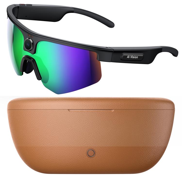 Q02 Ultra Cycling AI Smart Glasses with 8MP Camera, AI Translation, Video Recording, Voice Assistant, Ice Green Lens, Ice Purple Lens, Orange Lens, Gold Yellow Lens, Sunglasses Lens, Transparent Lens — Ice Green Lens