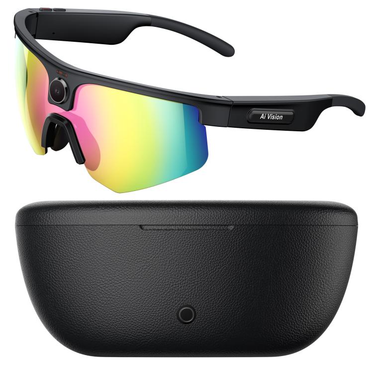 Q02 Ultra Cycling AI Smart Glasses with 8MP Camera, AI Translation, Video Recording, Voice Assistant, Ice Green Lens, Ice Purple Lens, Orange Lens, Gold Yellow Lens, Sunglasses Lens, Transparent Lens — Gold Yellow Lens