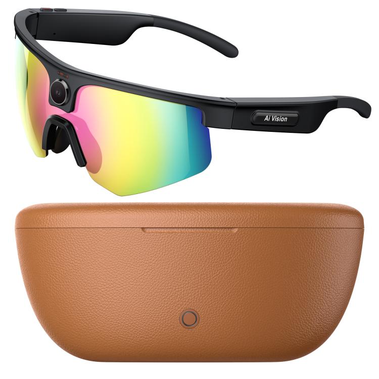 Q02 Ultra Cycling AI Smart Glasses with 8MP Camera, AI Translation, Video Recording, Voice Assistant, Ice Green Lens, Ice Purple Lens, Orange Lens, Gold Yellow Lens, Sunglasses Lens, Transparent Lens — Sunglasses Lens