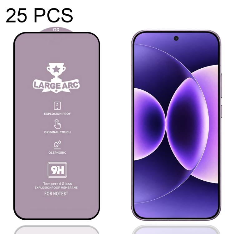 25 PCS/Pack 9H 0.18mm High Aluminum Large Arc Tempered Glass Film, Support Fingerprint Unlocking — For Redmi K80