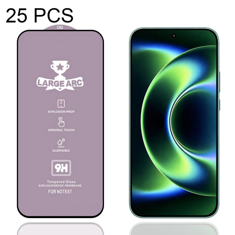 25 PCS/Pack 9H 0.18mm High Aluminum Large Arc Tempered Glass Film, Support Fingerprint Unlocking