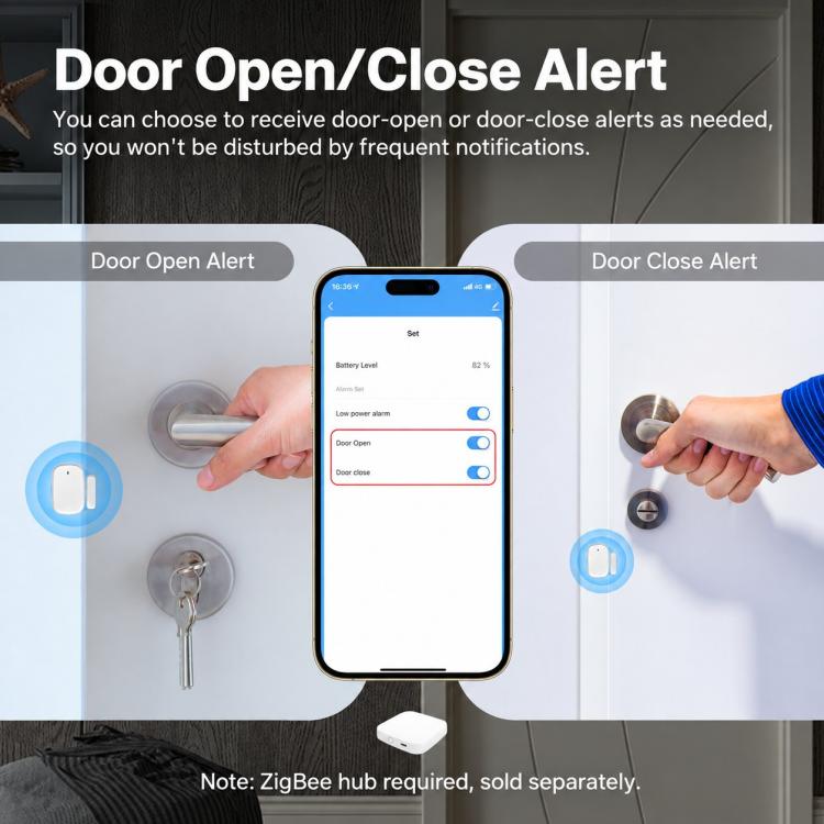 Compatible With ZigBee Smart Home Door Sensor with App Timer Smart Security Door Window Alarm