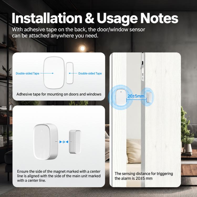 Compatible With ZigBee Smart Home Door Sensor with App Timer Smart Security Door Window Alarm