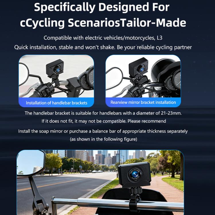 L3 2K Waterproof Motorcycle Dash Cam with Mount