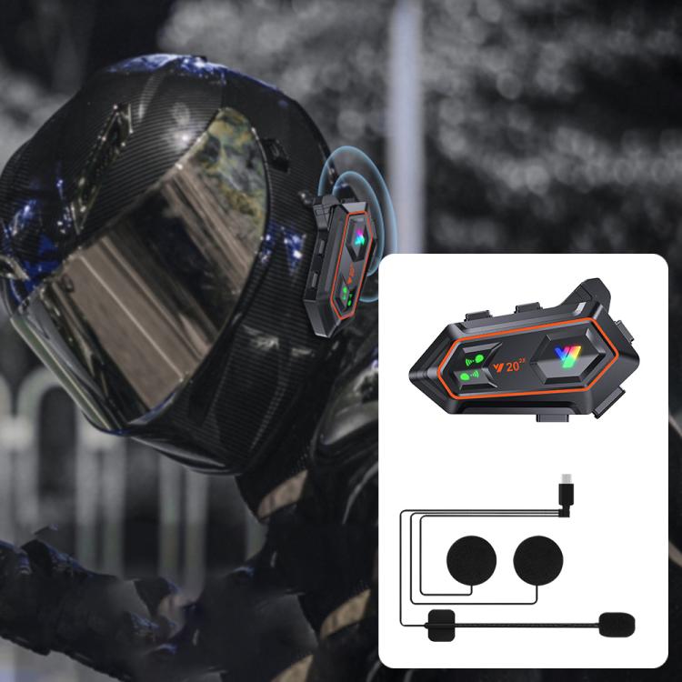 Y20-2x Motorcycle Helmet Intercom Headset, CVC Noise Reduction, AI Voice Assistant, IPX6 Waterproof — Hard Mic