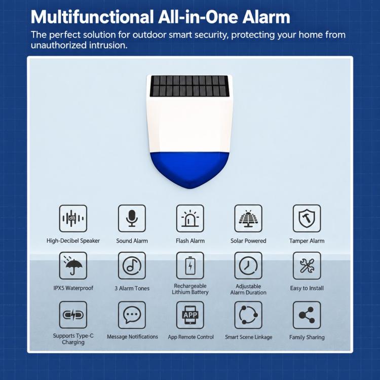 Tuya Smart Home Outdoor Solar-Powered Audible and Visual Alarm — view 5