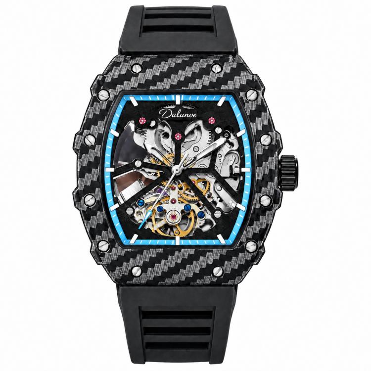 Dulunwe 6021 Waterproof Luminous Automatic Men Mechanical Watch — 6021A Light Blue Strap
