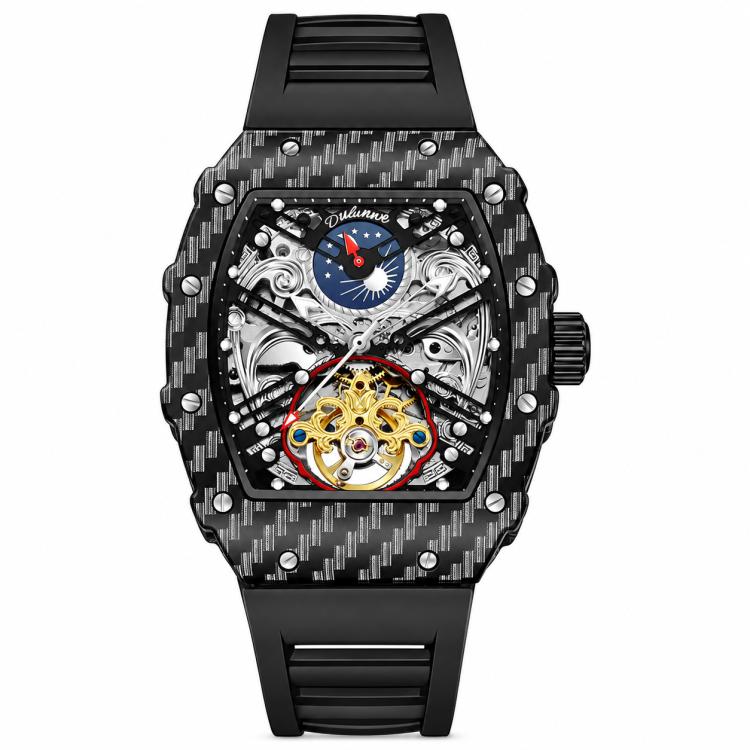 Dulunwe 6021 Waterproof Luminous Automatic Men Mechanical Watch — 6021B Black