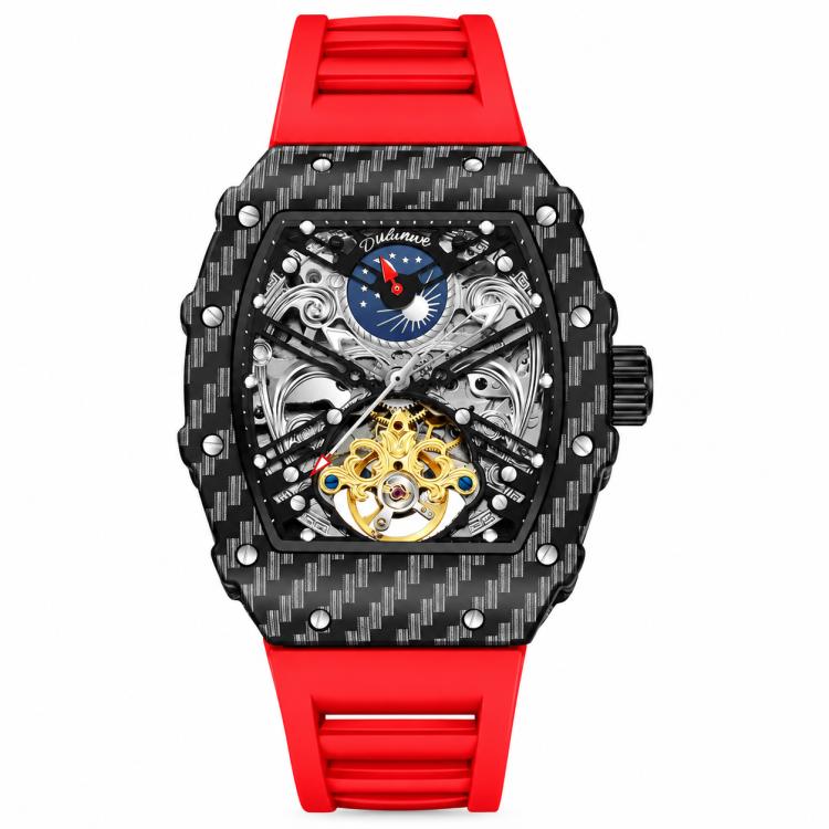 Dulunwe 6021 Waterproof Luminous Automatic Men Mechanical Watch — 6021B Red Circle