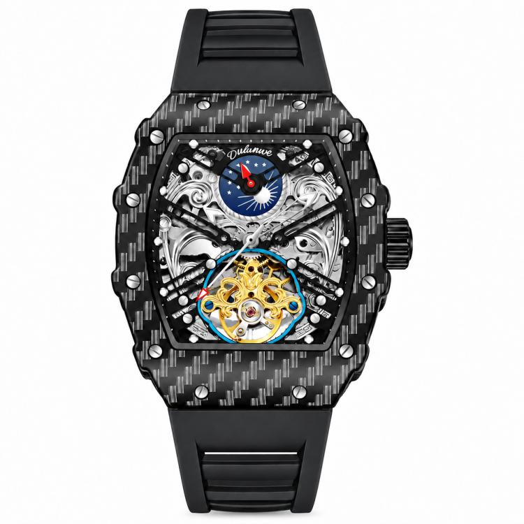 Dulunwe 6021 Waterproof Luminous Automatic Men Mechanical Watch — 6021B Red Strap