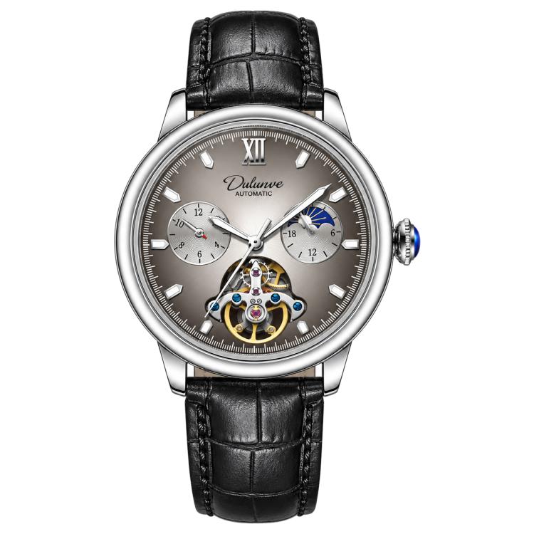 Dulunwe 6049B Ballon Bleu Tourbillon Men Automatic Mechanical Watch — Green Surface White Shell Leather Strap