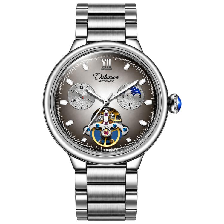 Dulunwe 6049B Ballon Bleu Tourbillon Men Automatic Mechanical Watch — Green Surface White Shell Steel Strip