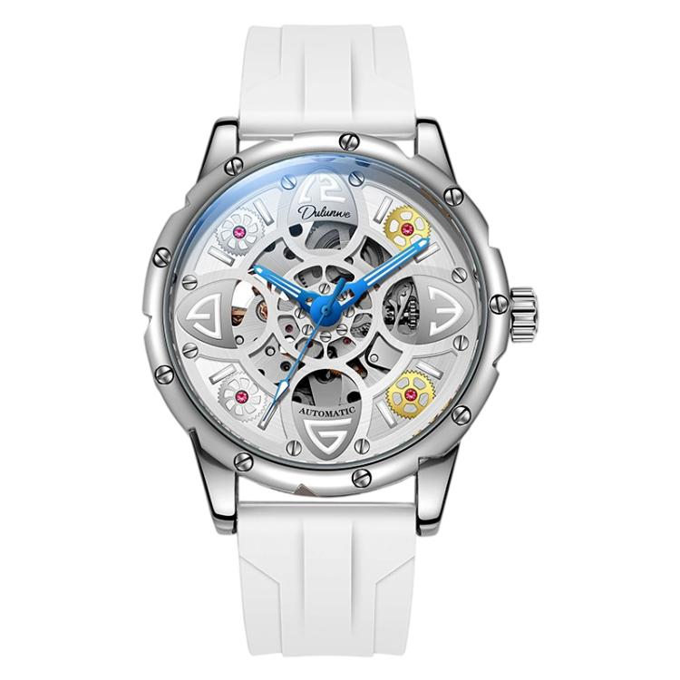 Dulunwe 6033A Clover Shaped Men Sport Skeleton Automatic Mechanical Watch