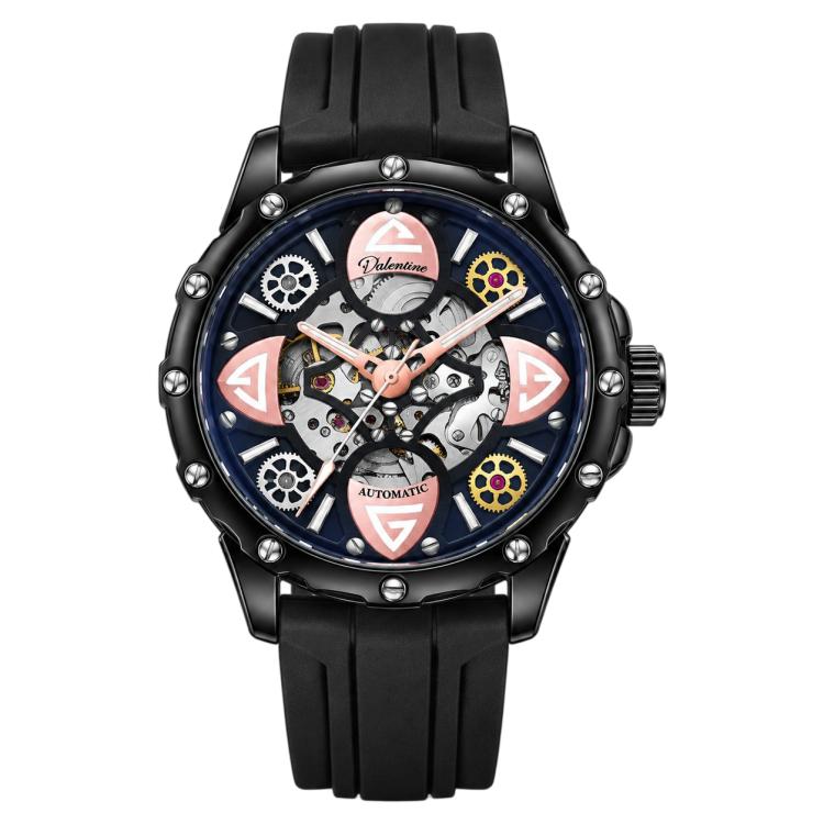 Dulunwe 6033A Clover Shaped Men Sport Skeleton Automatic Mechanical Watch — Black Shell Steel Strip Black Surface