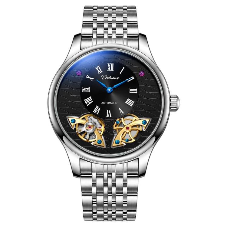 Dulunwe 6068A Double Flywheel Men Automatic Mechanical Watch — White Surface Leather Strip