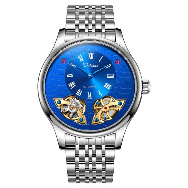 Dulunwe 6068A Double Flywheel Men Automatic Mechanical Watch — Black Surface Leather Strip