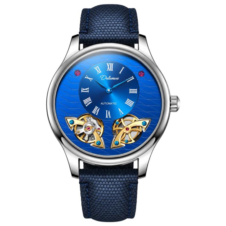 Dulunwe 6068A Double Flywheel Men Automatic Mechanical Watch — Blue Surface Steel Strip