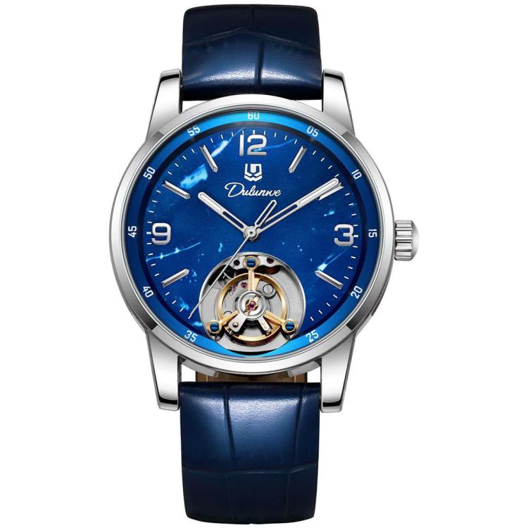 Dulunwe 6082A Enameled Men Automatic Mechanical Watch — White Shell Black Surface