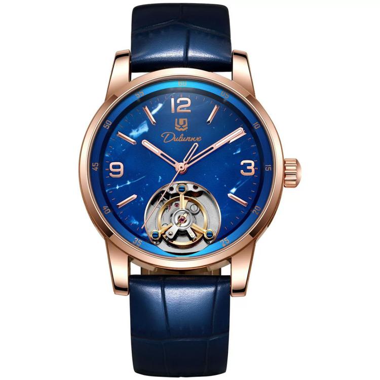 Dulunwe 6082A Enameled Men Automatic Mechanical Watch — Gold Shell Black Surface