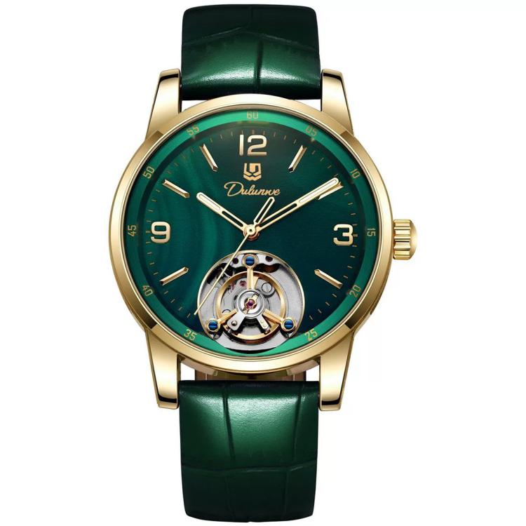 Dulunwe 6082A Enameled Men Automatic Mechanical Watch — Gold Shell Blue Surface