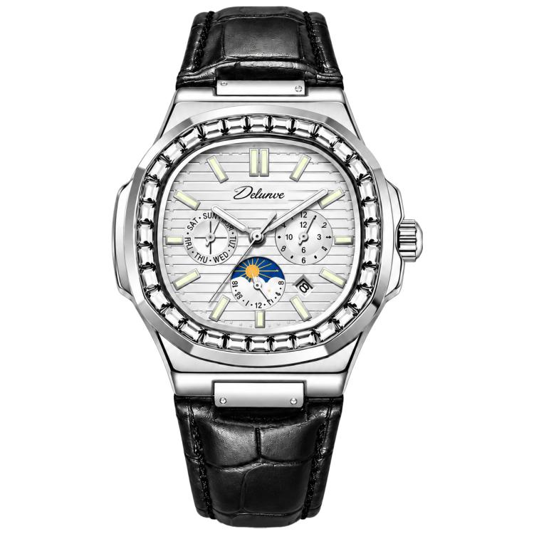 Dulunwe 6043C Diamond-set Nautilus Men Automatic Mechanical Watch — White Surface Steel Strip