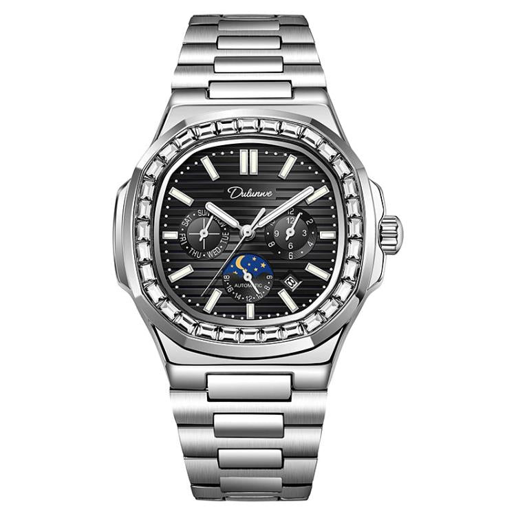 Dulunwe 6043C Diamond-set Nautilus Men Automatic Mechanical Watch — White Surface Leather Strip