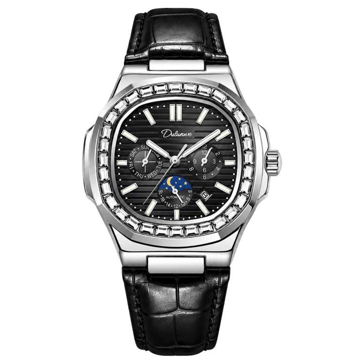 Dulunwe 6043C Diamond-set Nautilus Men Automatic Mechanical Watch — Black Surface Steel Strip