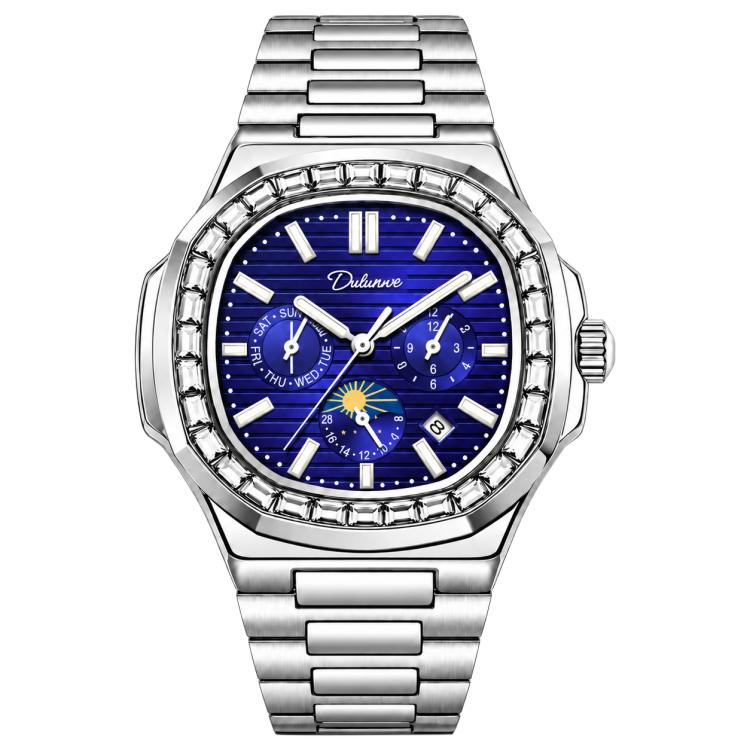 Dulunwe 6043C Diamond-set Nautilus Men Automatic Mechanical Watch — Black Surface Leather Strip