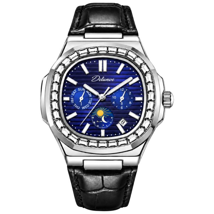 Dulunwe 6043C Diamond-set Nautilus Men Automatic Mechanical Watch — Blue Surface Steel Strip
