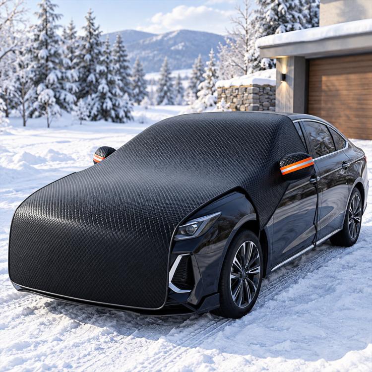 Extended Hood Snow Cover Front Half Cover Car Windshield Snow Shield with 6 Straps — CT-XD971 Black Aluminum Coated Film