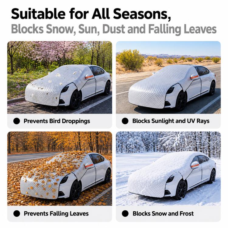 Extended Hood Snow Cover Front Half Cover Car Windshield Snow Shield with 6 Straps