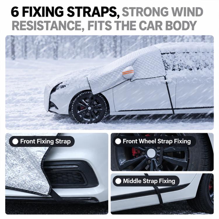 Extended Hood Snow Cover Front Half Cover Car Windshield Snow Shield with 6 Straps