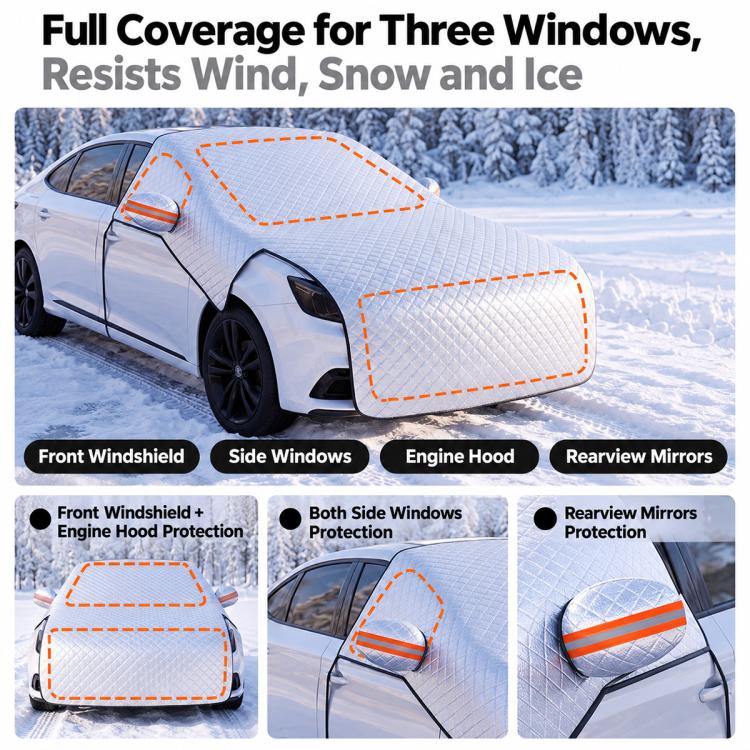 Extended Hood Snow Cover Front Half Cover Car Windshield Snow Shield with 6 Straps