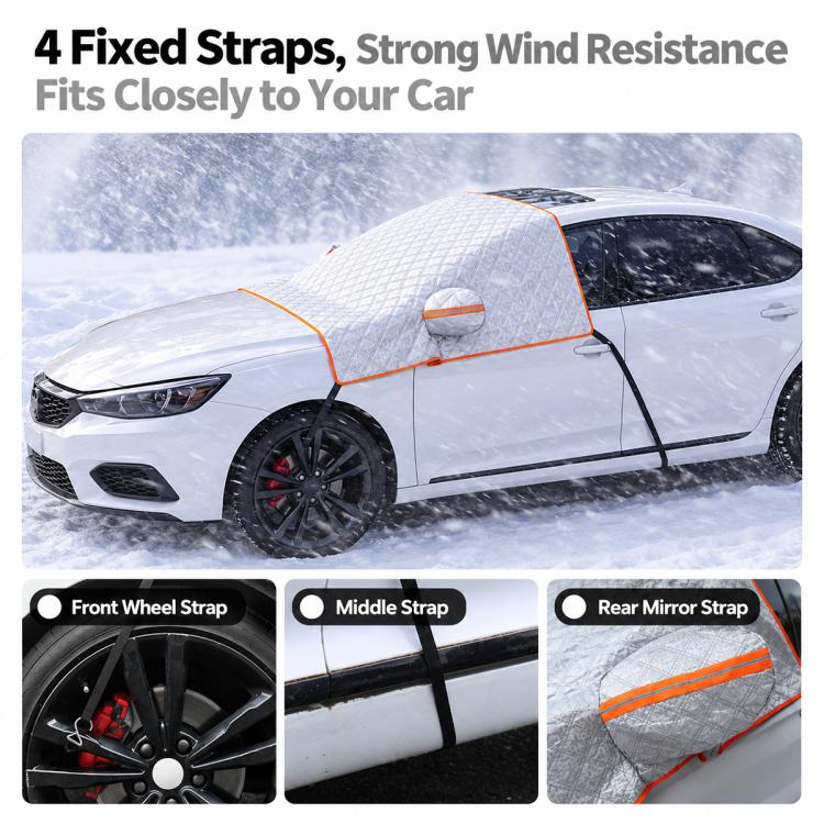 CT-XD961 Aluminized Film Half Cover Car Snow Shield with 4 Straps