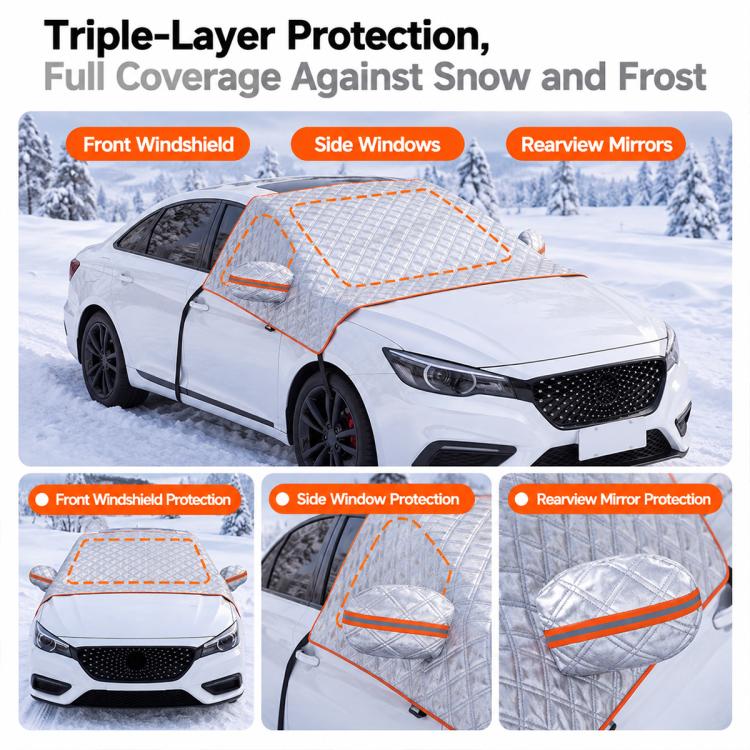 CT-XD961 Aluminized Film Half Cover Car Snow Shield with 4 Straps