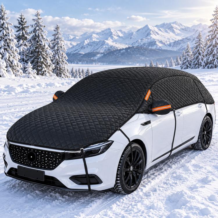 CT-XD985 PEVA Aluminized Film Full Cover Car Snow Shield Windshield Cover with 10 Straps — Silver