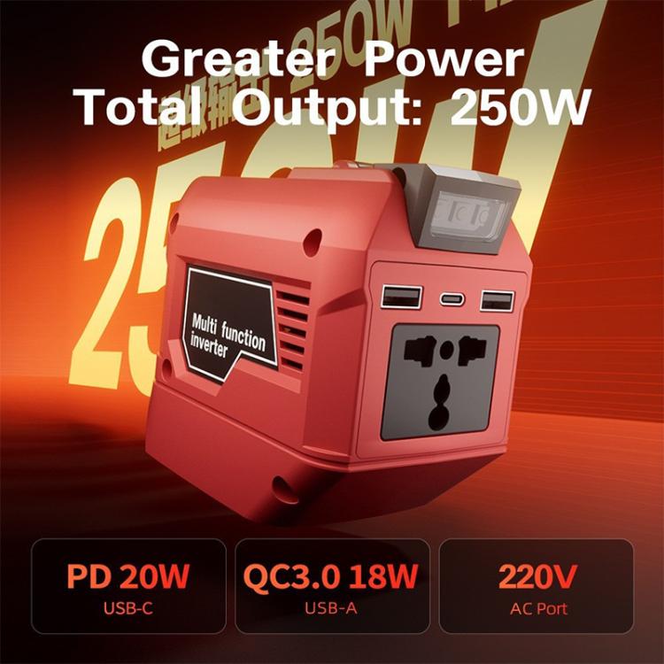 M7200 110V 250W Portable Power Inverter, Multifunctional Battery Powered Inverter