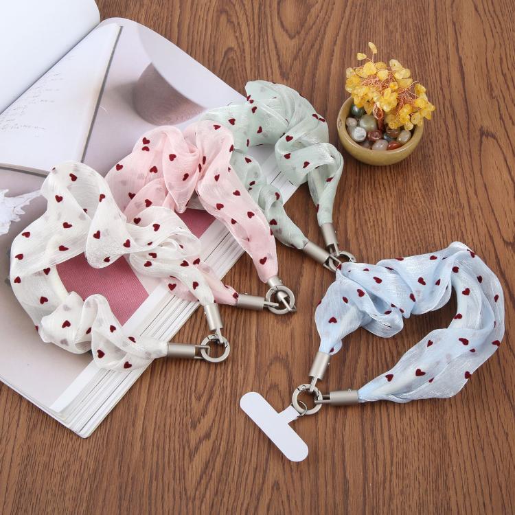 Love Silk Scarf Short Chain Phone Wrist Strap with Tether Pad — Blue