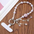 Floral Tassel Beaded Phone Charm Wrist Strap with Tether Pad for Women Girls