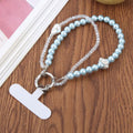 Double Beaded Chains Phone Charm Wrist Strap with Tether Pad for Women Girls