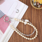 Double Beaded Chains Phone Charm Wrist Strap with Tether Pad for Women Girls — view 7