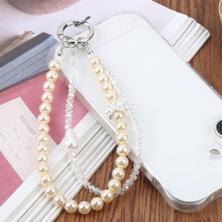 Double Beaded Chains Phone Charm Wrist Strap with Tether Pad for Women Girls — view 8