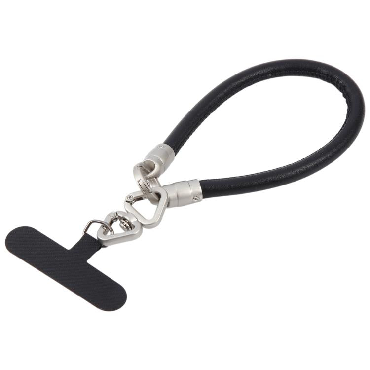 Vegan Leather Metal Triangle Buckle Short Phone Charm Wrist Strap with Tether Pad