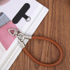 Vegan Leather Metal Triangle Buckle Short Phone Charm Wrist Strap with Tether Pad — view 15