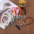 Vegan Leather Metal Triangle Buckle Short Phone Charm Wrist Strap with Tether Pad — view 17