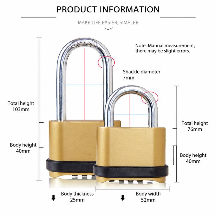304 Stainless Steel Copper Mechanical Combination Padlock — view 3