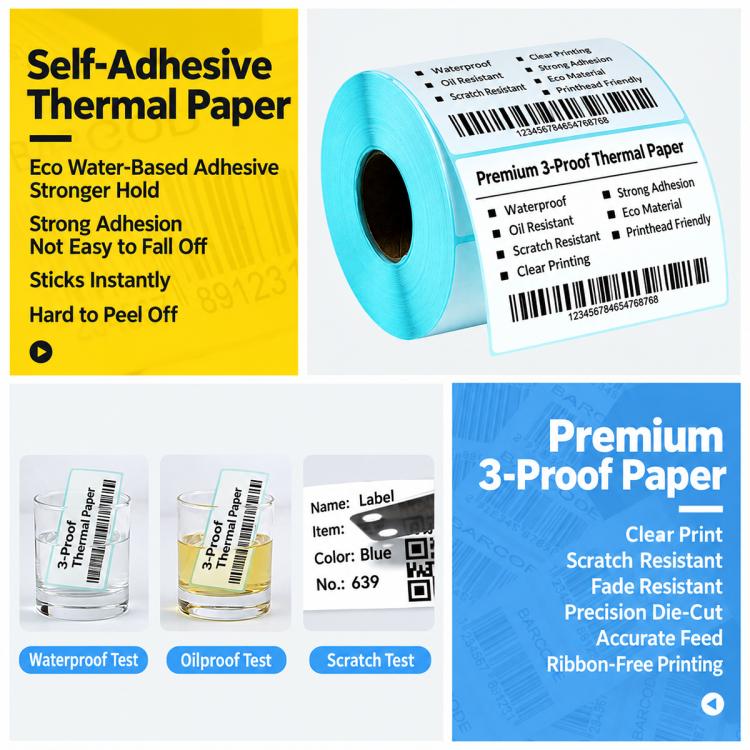 55x120mm 3-Proof Thermal Self-adhesive Label Stickers 200 Sheets/Roll — view 5